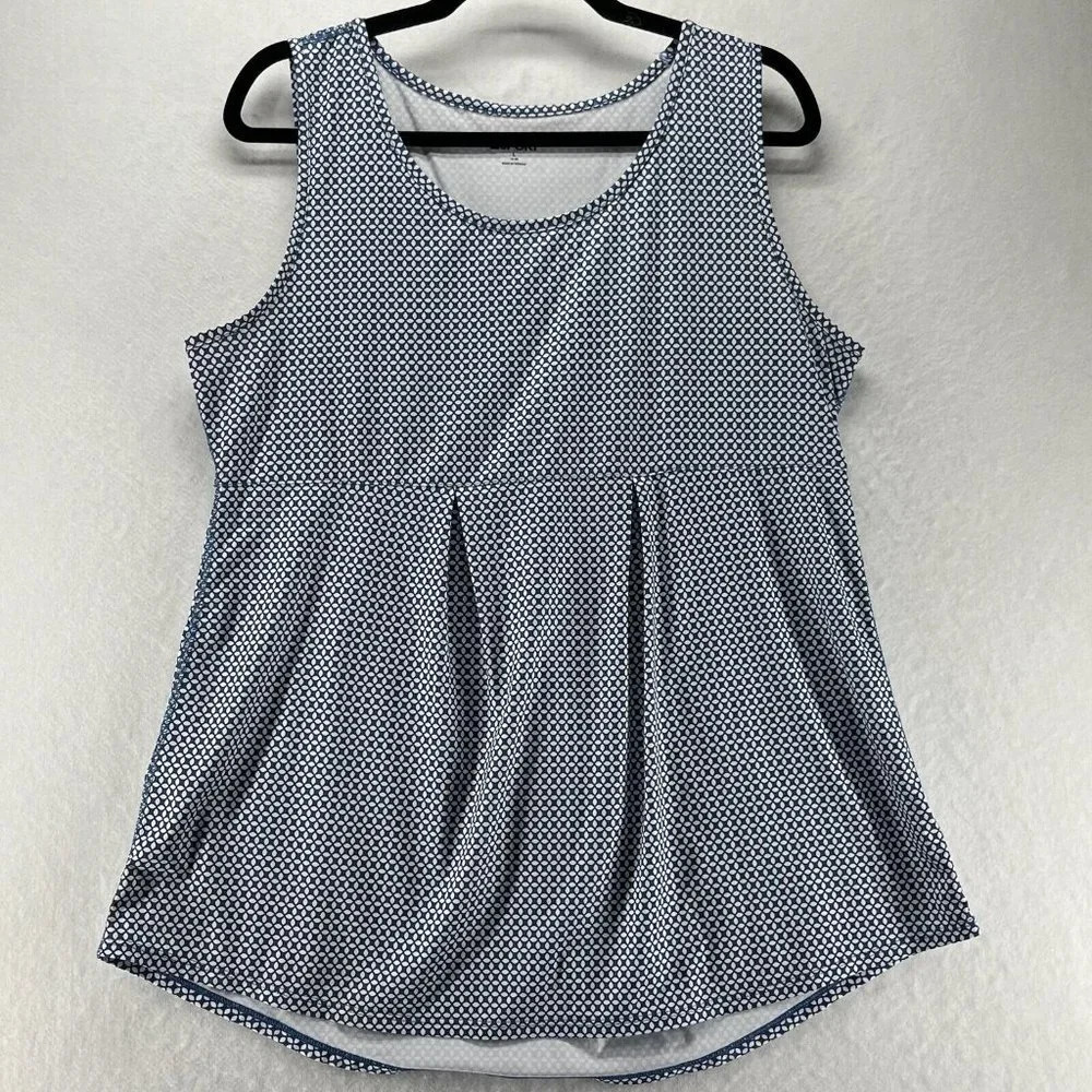 Lands' End Sport Tank Top Womens L 14-16 Printed Pleated Sleeveless Stretch Blue